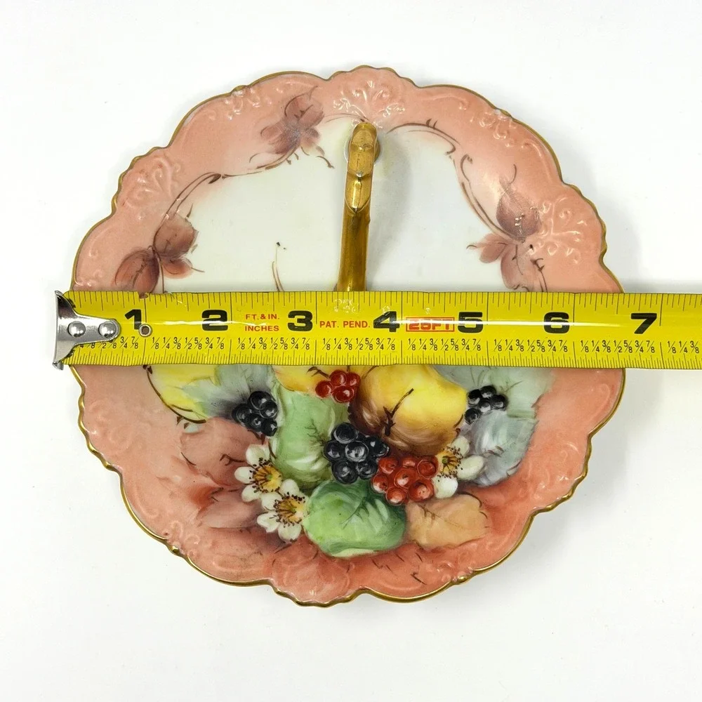 C Durflinger Handled Plate Hand Painted Fruit Porcelain Peach Gold 6.5 In